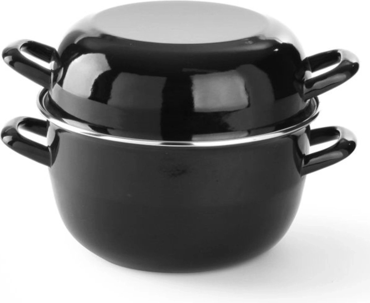 HENDI Geëmailleerde mosselpan met deksel – 5 liter – Ø 260 mm – voor gaskookplaat