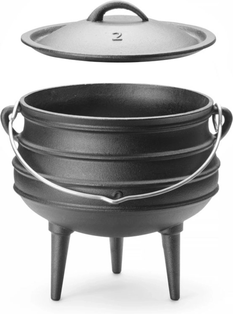 HENDI Gietijzeren pan – traditioneel ontwerp – 6 liter – zwart – met deksel en greep