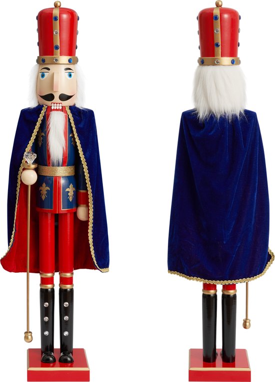 Casse-noisette En Bois Géant 90 Cm - Décoration Noël Traditionnelle, Bouche Mobile, Rouge Et Bleu - 13