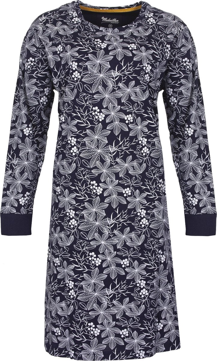 Medaillon Dames Nachthemd - Bloemenprint - Donker Blauw wit