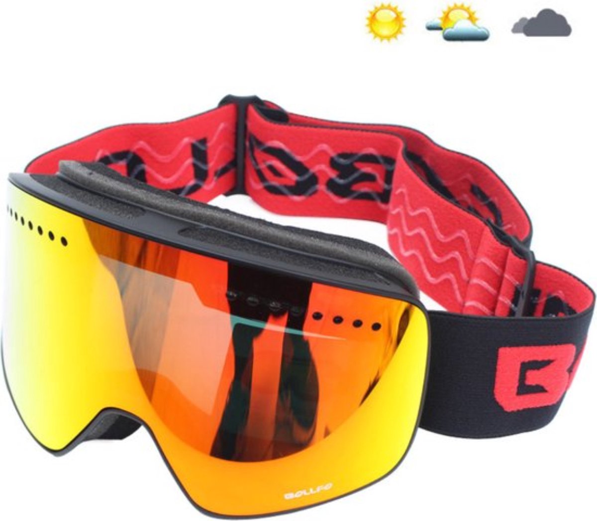 Bovista Skibril - Ski Zonnebril - Dames - Heren - Wintersport - Winddicht - UV-Bescherming - Ski Gadgets - Rood Met Grijs
