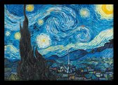 Vincent van Gogh De Sterrennacht luxe kunst poster compleet ingelijst in  mooie houten fotolijst 50x70cm. Aanbieding . Starry Night