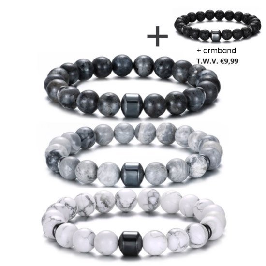 Foto: Trio contrast kralen armband heren 4 1 stuks armband mannen natuursteen zwart grijs wit mannen cadeautjes bracelet