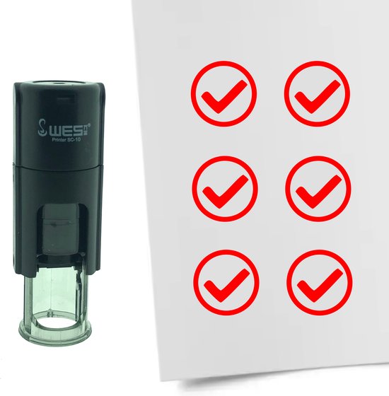CombiCraft Stempel Checkbox Vinkje / OK 10mm rond - rode inkt | bol