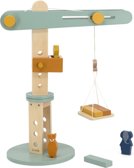 Trixie Houten Speelgoed - Hijskraan - Speelgoedauto - Kraan met accessoires - Vanaf 3 jaar - Voor Jongens en Meisjes - FSC