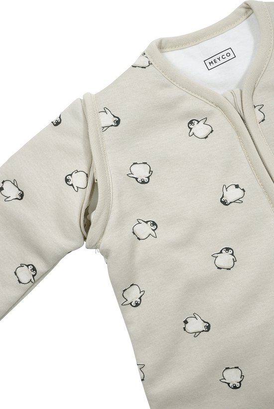 Meyco Baby Penguin baby slaapzak met afritsbare mouwen - soft sand - 90cm van Meyco — afbeelding 3