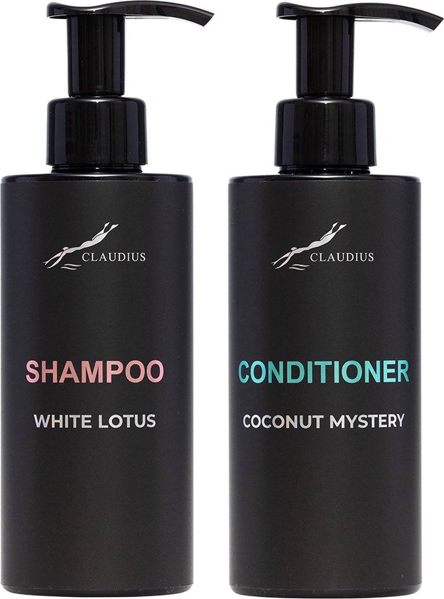 Goedkoopste Douchepakket - Shampoo White Lotus Coconut Conditioner - 300 ml per fles - Claudius Cosmetics - bodycare - luxe fles - set van 2 stuks - Cadeau