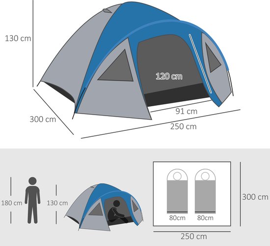 Outsunny Dubbelwandige koepeltent familietent voor 4 personen outdoor iglo waterdicht A20-055 van Outsunny — afbeelding 2