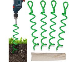 4-pack Krachtige 15 inch spiraal schuur anker kit voor zware grond - lichtgroene tent stakes met schroef anker