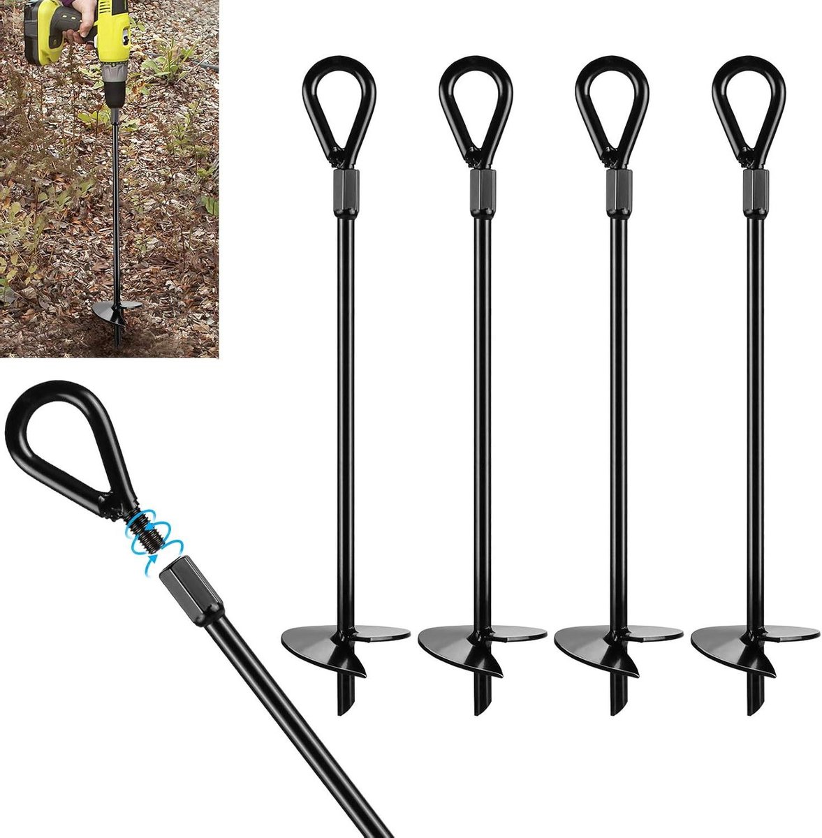 Goedkoopste Set van 4 stuks - Grondankers 38 cm lang en 12.7 cm dik - Heavy duty voor tenten, luifels, schuren, trampoline en schommels