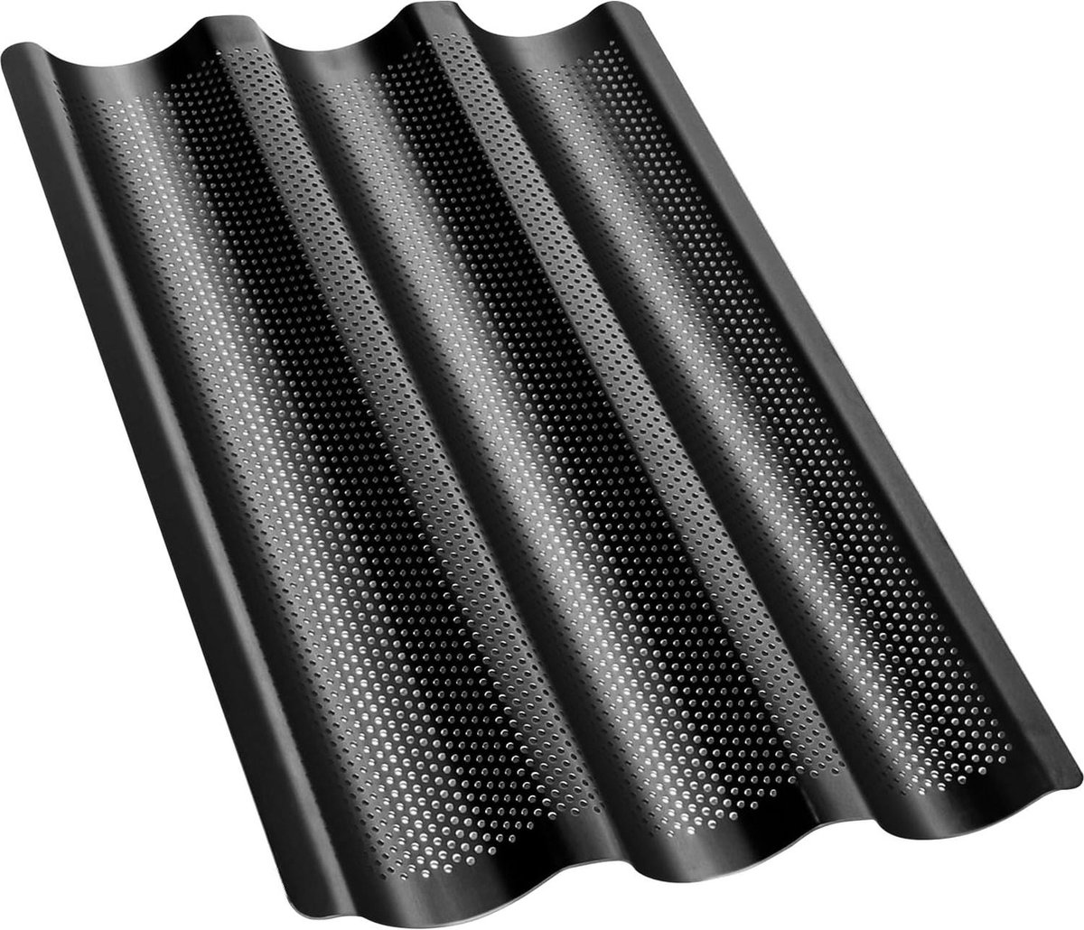 Bakvorm voor 3 baguettes met antiaanbaklaag ideale baguettevorm brood bakaccessoire bakplaat voor baguettes zwart 38 x 24.5 cm