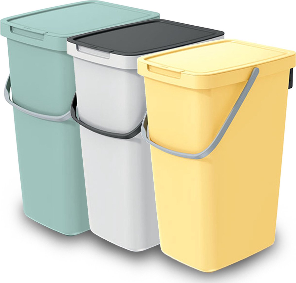 Keden GFT/rest afvalbakken set - 3x - 20L - Groen/geel/wit - 23 x 29 x 45 cm - afval scheiden