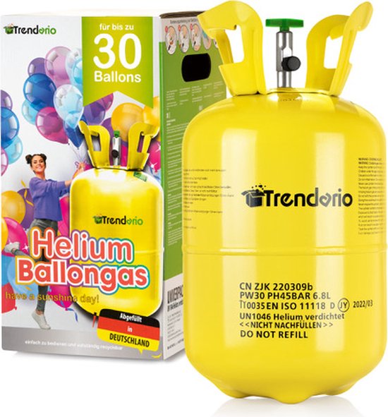 Foto: Trendario heliumtank ballonnen en accessoires helium tank voor ballonnen 30 ballonnen van 9 of 23cm max heliumtank geel