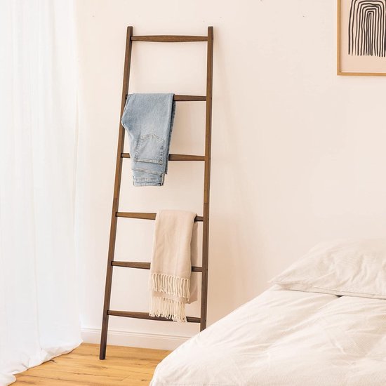 Foto: Multifunctionele houten handdoeken ladder 6 treden grijs standaard voor handdoeken kleding beddengoed slaapkamer badkamer