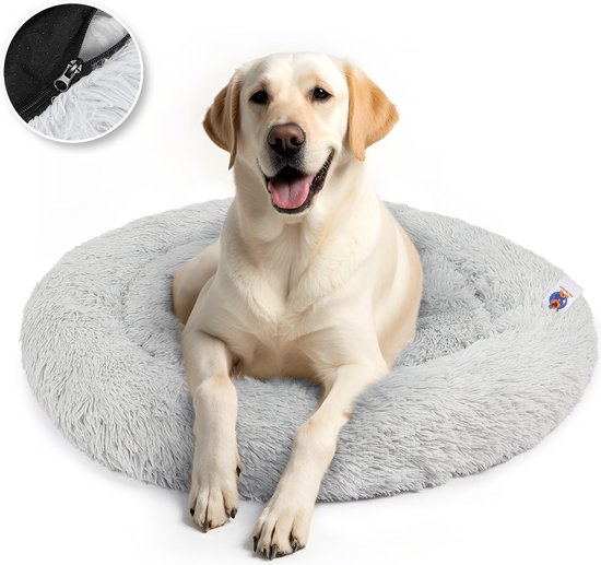 Pet Perfect Premium Donut Hondenmand 100 cm - Fluffy Hondenkussen - Hondenbed - Grijs - Met Rits - Wasbaar - Extra Gevuld