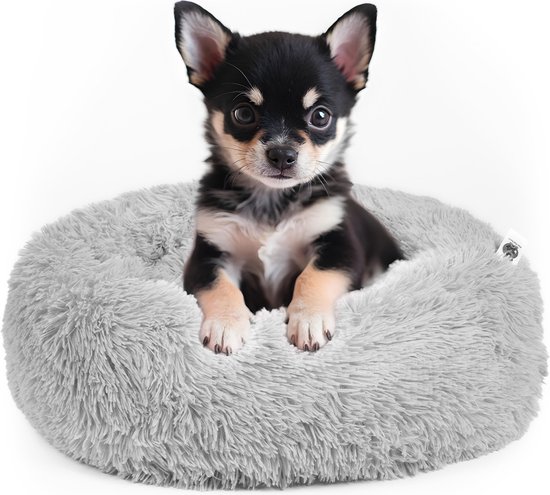 Pet Perfect Donut Hondenmand 60 cm - Fluffy Hondenkussen - Hondenbed - Grijs - Wasbaar