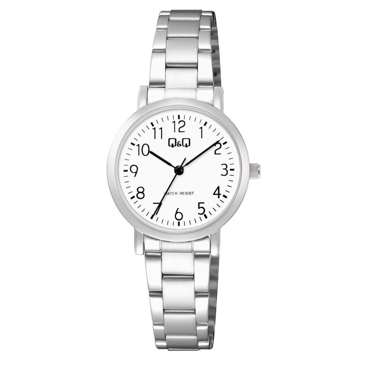 QQ C35A-002PY - Horloge - Polshorloge - Analoog - Dames - Vrouwen - Rond - Stalen band - Metaal - Cijfers - Zilverkleurig - Wit