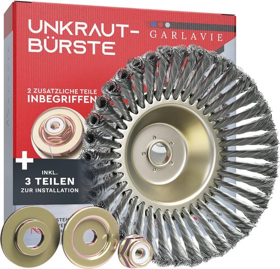 Garlavie Draadborstel voor Strimmer 10'' / 24.5 mm Boring - Hoogwaardige Onkruidsteker - Draadstrimmerkop voor Effectieve Mosverwijdering Garlavie Draadborstel voor Strimmer 10'' / 24.5 mm Boring - Hoogwaardige Onkruidsteker - Draadstrimmerkop voor Effectieve Mosverwijdering