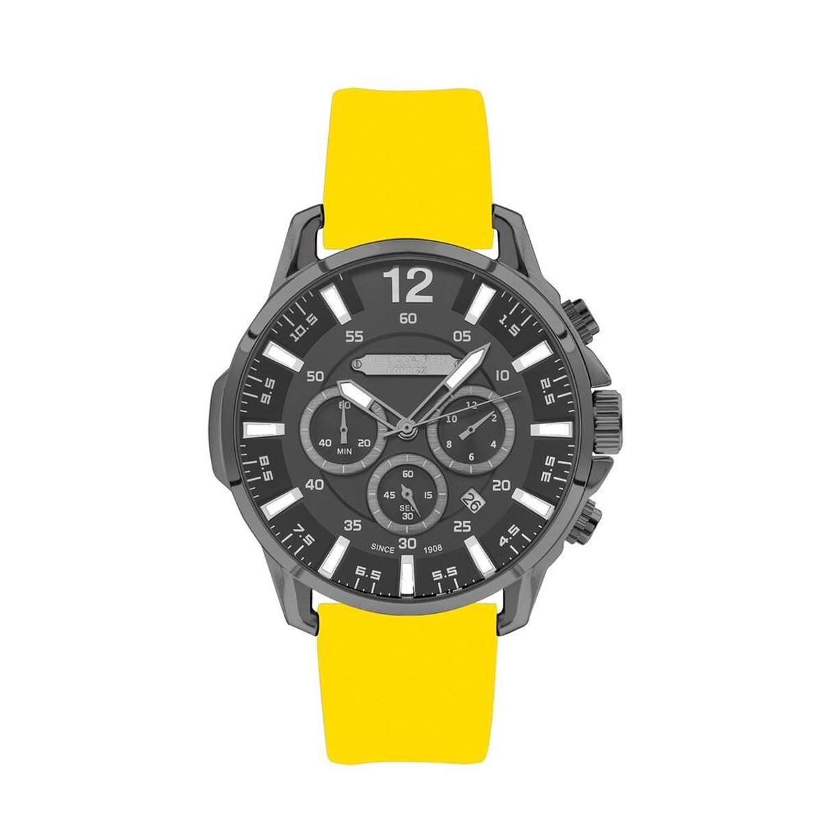Lee Cooper LC07429.067 - Horloge - Analoog - Mannen - Heren - Siliconen band - Staal - Datumaanduiding - Chronograaf - Geel - Gun - Zwart