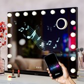 Mirlux Hollywood Spiegel 80x60CM - 2 Bluetooth Speakers - USB & USB-C Oplaadpoorten - LED Verlichting - Make Up Spiegels - 10x Zoom - Ophangbaar - Zwart