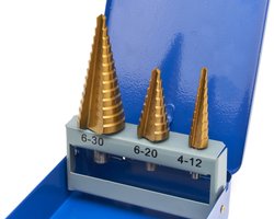 Stappenboor set 3-delig – 3 stuks HSS Stappenboor set – Conische plaatfrezen met titanium coating – Getrapte boor set – Trapboor stappenboren – Kegelboor – Trapgatboor