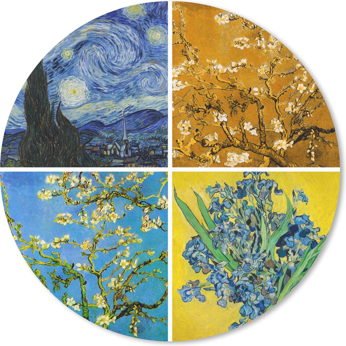 Muismat rond 40x40 cm - Mousepad Van Gogh - Sterrennacht - Collage - Ronde muismatten