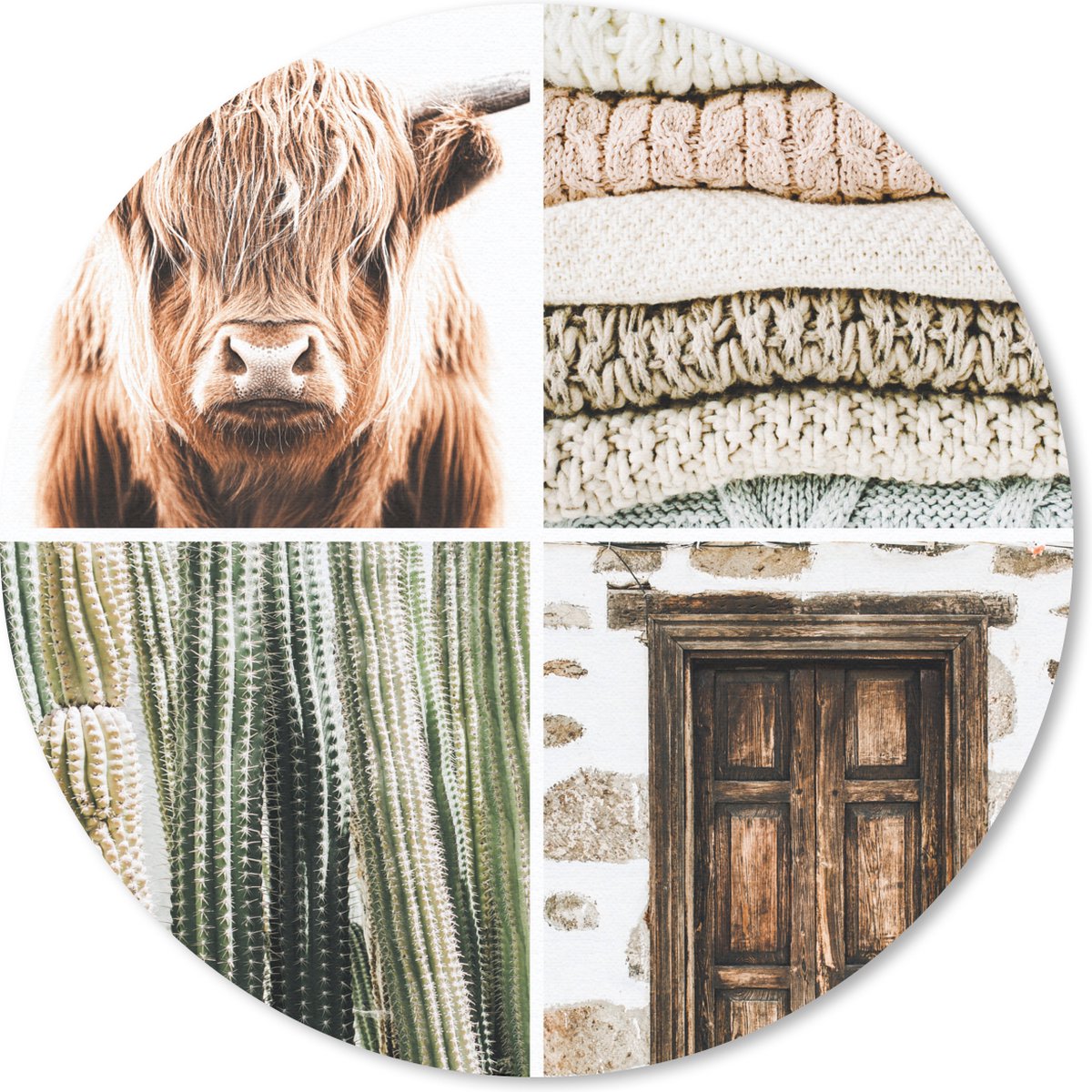 Muismat rond 30x30 cm - Mousepad Schotse hooglander - Cactus - Hout - Ronde muismatten