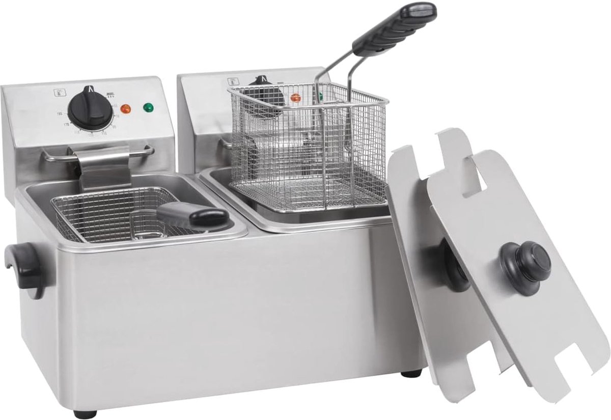 Dubbele Friteuse met 2 x 4 L Capaciteit, Tot 190°C, Afneembaar Bedieningspaneel, Roestvrijstalen Ontwerp