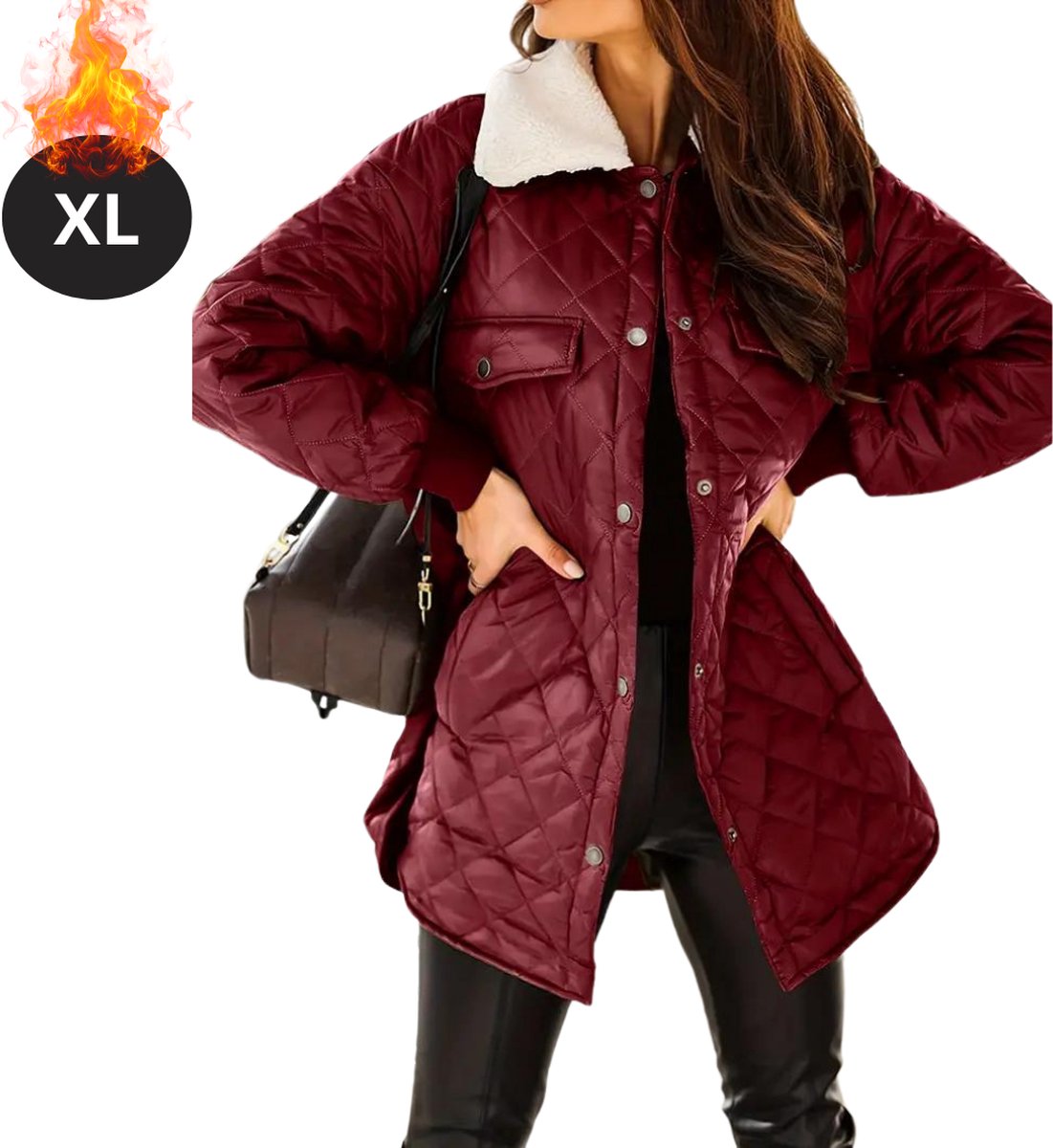 Livano Winterjas - Parka Dames Winterjas - Winter - Volwassen - Stijlvol - Lange Jas Dames - Mantel Vrouwen - Rood - Maat XL