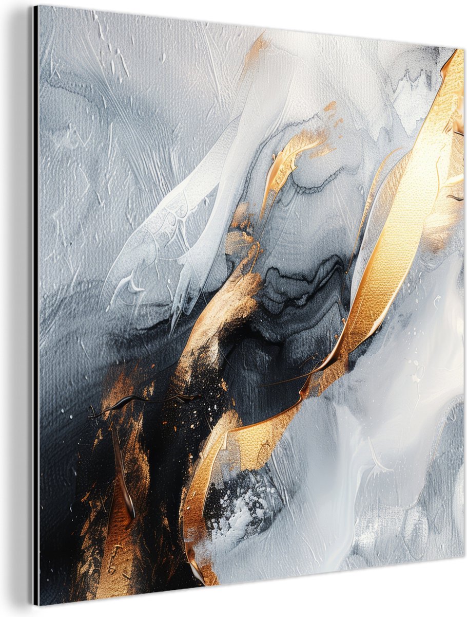 Aluminium schilderij 50x50 cm - Wanddecoratie metaal - Abstract - Goud - Verf - Aesthetic 