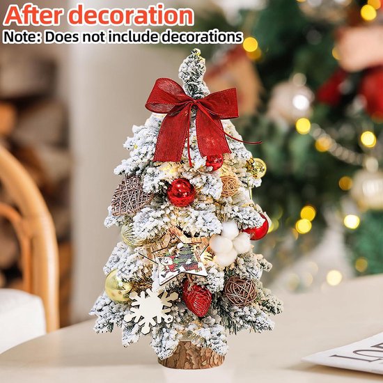 Mini-kerstboom Kleine kerstboom met verlichting, led, tafelkerstboom, klein, kunstmatig versierd voor kerstdecoratie, 40 cm (rood met goud