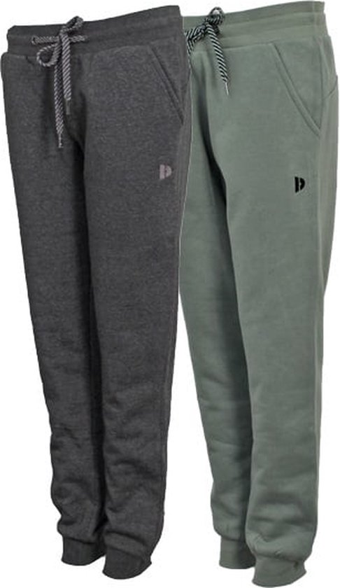 2-Pack Donnay - Joggingbroek met elastiek (Carolyn) - Sportbroek - Dames - Charcoal-marl/Jungle green (597) - maat XXL