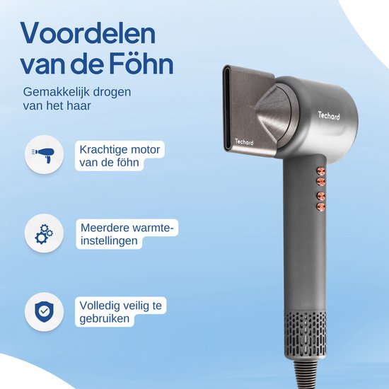 Techard Ionische Haardroger Fohn - Diffuser voor Krullen - Ultra Stil ...