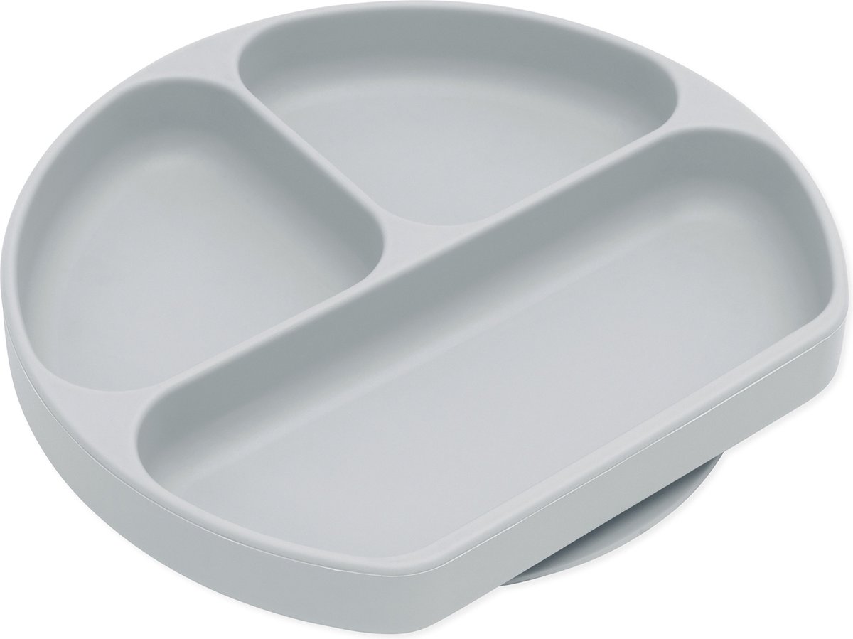 Bumkins - Silicone Grip Dish | Siliconen Vakjesbord met Zuignap (3 vaks) - Grey