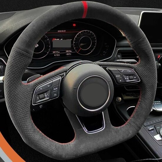 Passend Voor Audi A3 A4 A5 A1 Q2 Stuurwiel Stuur Hoes Alcantara Suede Rode Sticksels Naad 12 o'clock Stripe RS3 RS4 RS5 Look