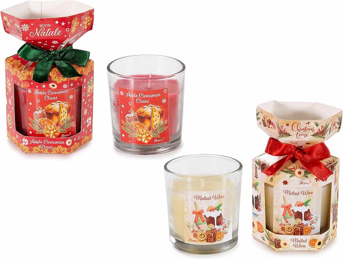 Kerst geurkaars - Appel Kaneel Kruidnagel - Gluhwein - 24 branduren - Set van 2 - in kerstverpakking