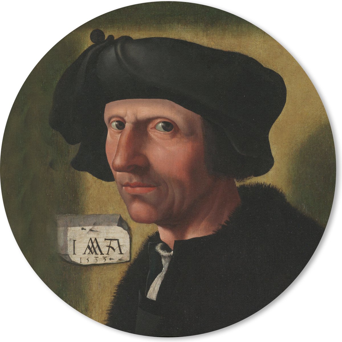 Muismat rond 40x40 cm - Mousepad Portret van Jacob Cornelisz van Oostsanen - Schilderij van Jacob Cornelisz. van Oostsanen - Ronde muismatten