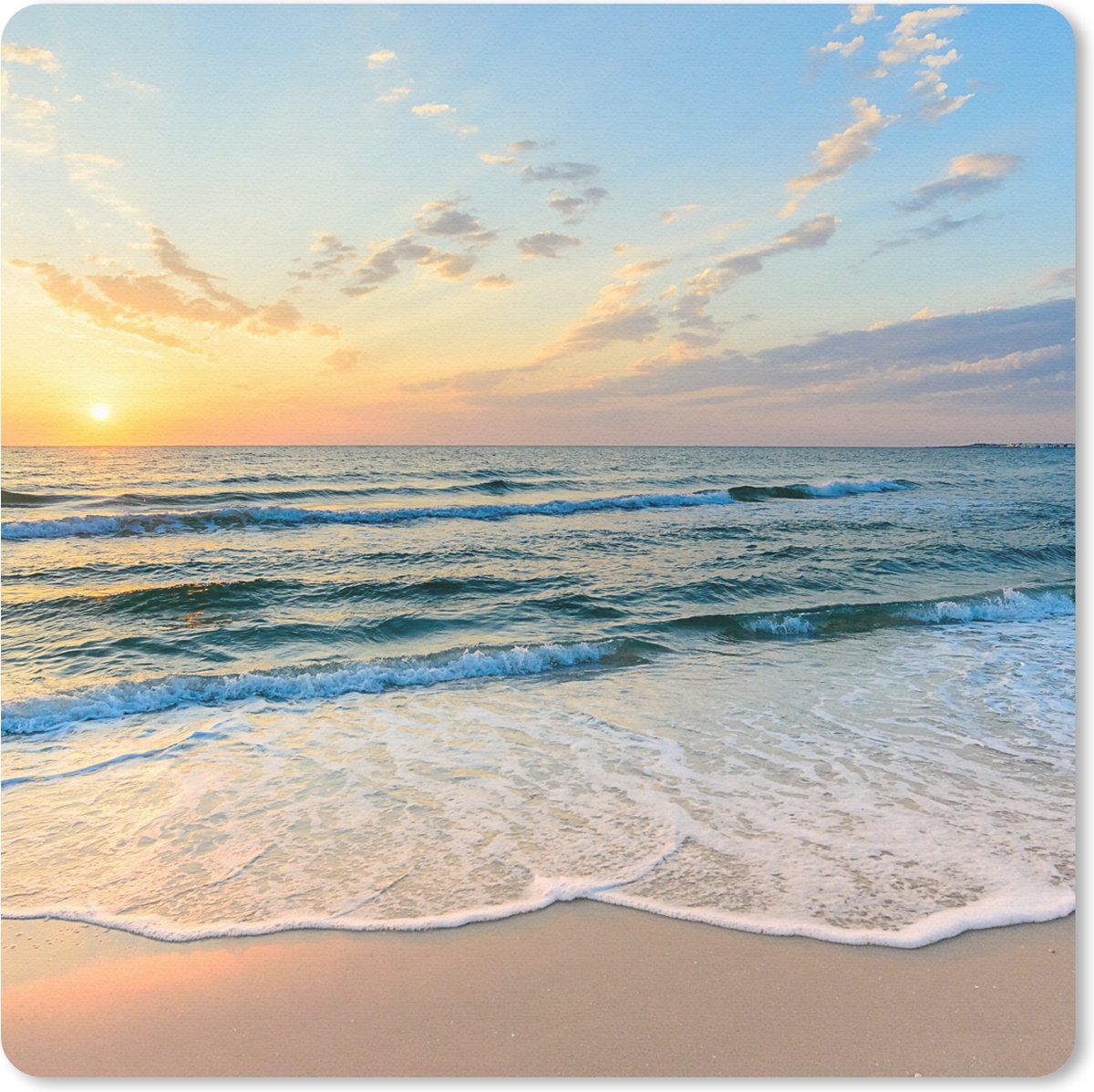 Muismat 20x20 cm - Mousepad Strand - Zee - Zonsondergang - Golf - Muismatten