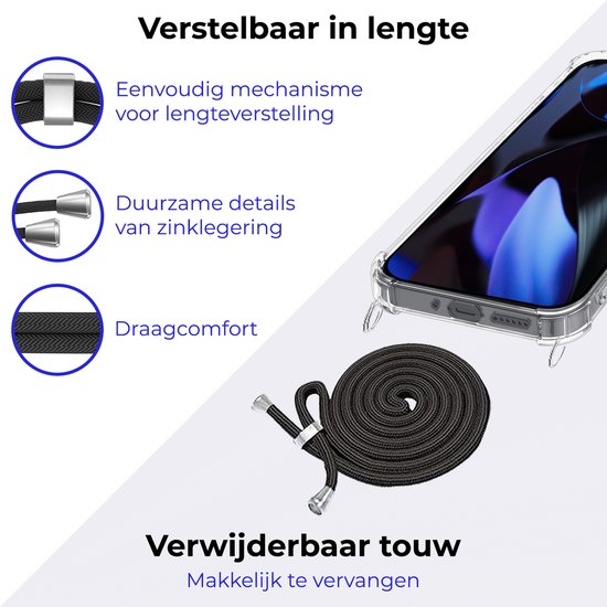 Coque adaptée pour Google Pixel 9 Pro XL, coque en Siliconen résistante aux chocs avec cordon, étui avec cordon de téléphone – Coque adaptée pour Google Pixel 9 Pro XL, coque antichoc avec cordon – Transparent