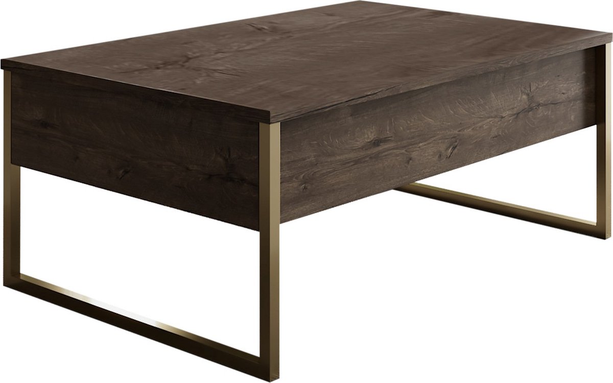 Dimehouse Rechthoekige Salontafel Walnoot Luxe 90x60 - Gouden Frame - 90x60x40 cm - Hout - Modern - Rechthoek Bruin