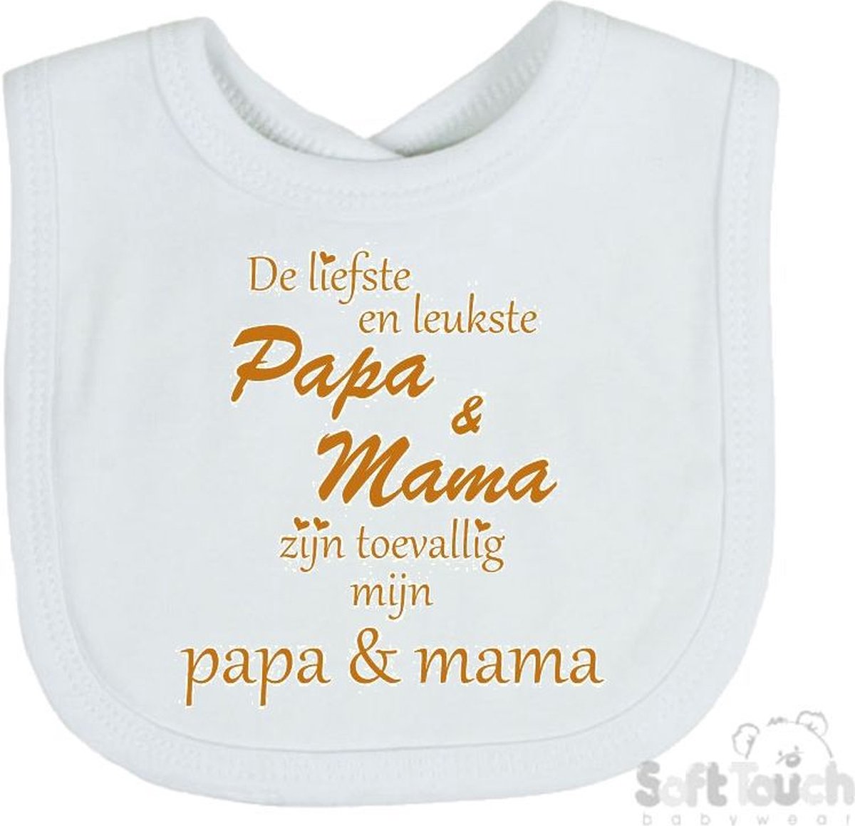 Goedkoopste Soft Touch Slabber Slabbetje Slab De liefste en leukste Papa & Mama zijn toevallig mijn Papa & Mama Unisex Katoen Wit/tan Maat 33x22 Cm