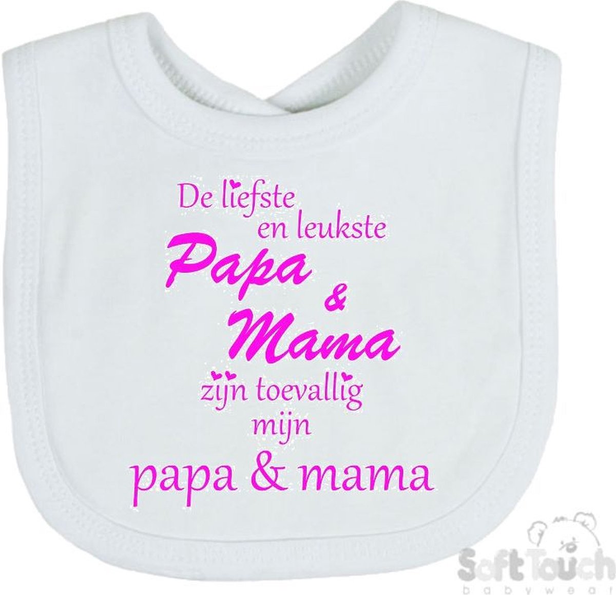 Goedkoopste Soft Touch Slabber Slabbetje Slab De liefste en leukste Papa & Mama zijn toevallig mijn Papa & Mama Unisex Katoen Wit/fluor pink Maat 33x22 Cm