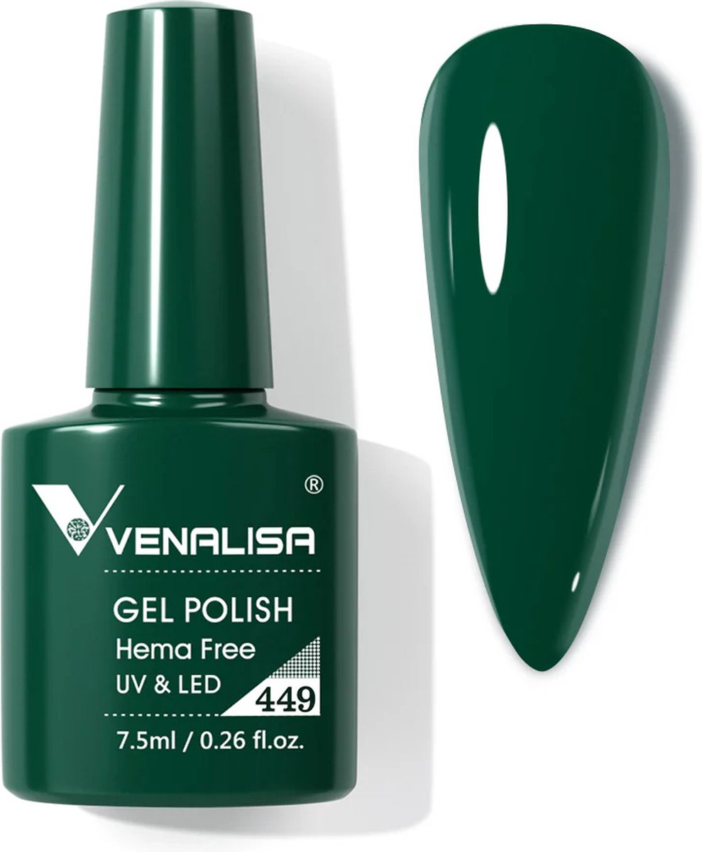Venalisa UV Gellak Groen - 7.5 ml - 449 - Donkergroene Gellak - Groene Gellak - Gellak Donkergroen - Gellac Groen - Gellak Donker Groen - Gellak Kleuren - Venalisa Gellak - Gellak Nagellak
