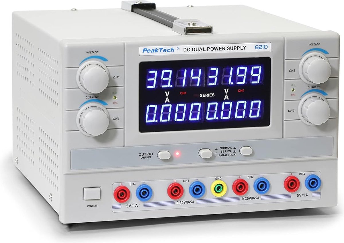 Dubbele Digitale Laboratoriumvoeding 0-30V / 0-5A DC - Gestabiliseerd en Lineair Regelbaar