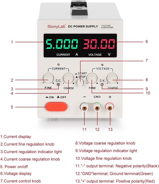 Laboratoriumvoeding  0-30V, 0-10A , Futchoy Laboratoriumvoeding Overbelastings Kortsluitingsbestendig
