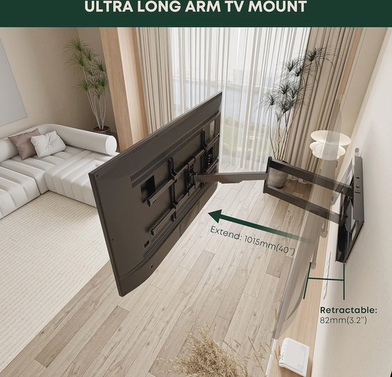 ECHOGEAR Full-motion Tv-muurbeugel – Voor Tv’s 32-60 Inch, Kantelbaar, Draaibaar, Met Boorsjabloon, Kabelmanagement En Enkele Noppenbevestiging