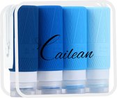 Cailean - Reisflesjes met etui- 4 Stuks - 100ml - Blauw - Navulbaar - Handbagage - Silecone - Reisaccessoires - Reisset – Duurzaam – Reisflacons - Navulbare reisflesjes