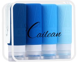 Cailean - Reisflesjes met etui- 4 Stuks - 100ml - Blauw - Navulbaar - Handbagage - Silecone - Reisaccessoires - Reisset – Duurzaam – Reisflacons - Navulbare reisflesjes