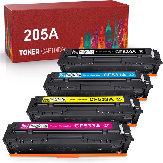Multipack Laser Toner Cartridges Geschikt voor HP (205A) CF530A, CF531A, CF532A en CF533A | Geschikt voor HP Color Laserjet Pro M154, MFP M180, M180N, M181, M181FW