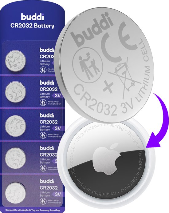 Foto: Buddi cr2032 5 pack batterij geschikt voor apple airtag lithium knoopcelbatterij platte batterij batterij vervangen 210mh 3v